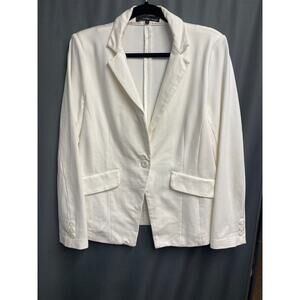 Amanda Chelsea Blazer Jacket Womens Large White Long Sleeve Notch Collared B55